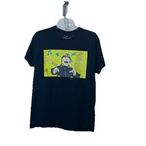 Naruto Shippuden Graphic Tee Shirt Black Yellow Laughing Singing Music Mens Sz M